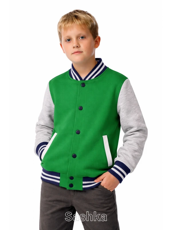 Бомбер для хлопчика Sashka зелено-сірий утеплений, розмір 98-182